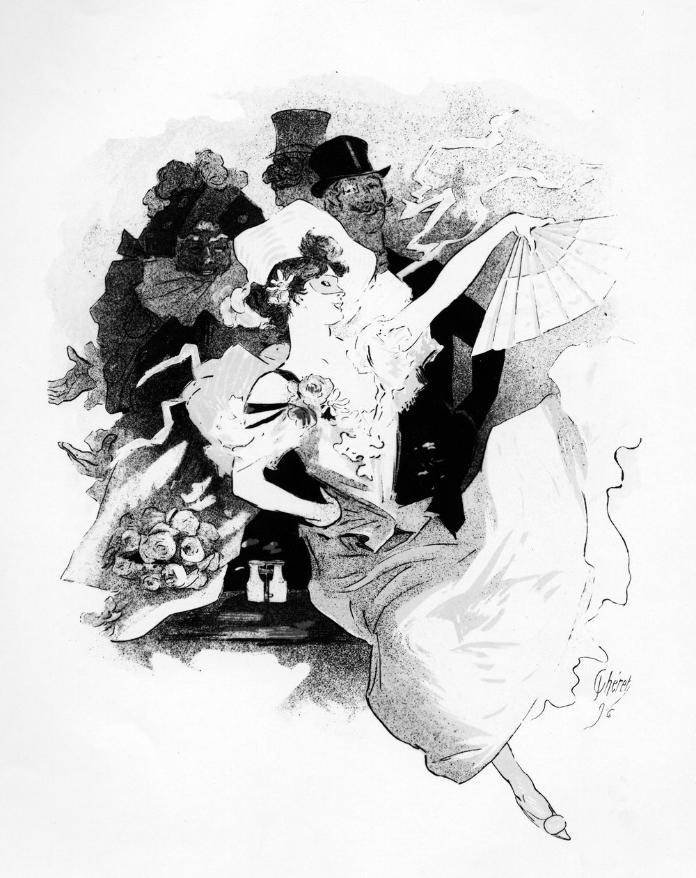 Illustration fra plakat, der reklamerer for det første Grand Bal Masque Theatre de Lopera, Paris, af Jules Cheret, 1896 af French School