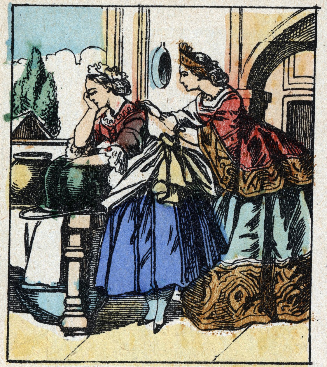 Illustration af Charles Perraults fortælling "Askepot eller den lille glastøffel". Træstik af Imaging Pellerin - Epinal, sd. Slutningen af det 19. århundrede. af French School