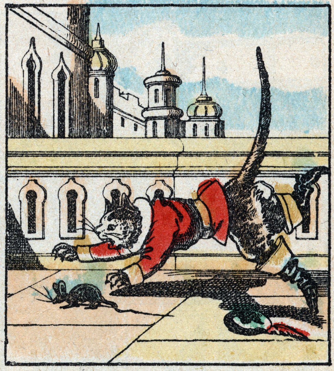 Illustration af Charles Perraults fortælling "The Cat Botte". Træstik af Imaging Pellerin - Epinal, sd. Slutningen af det 19. århundrede. af French School