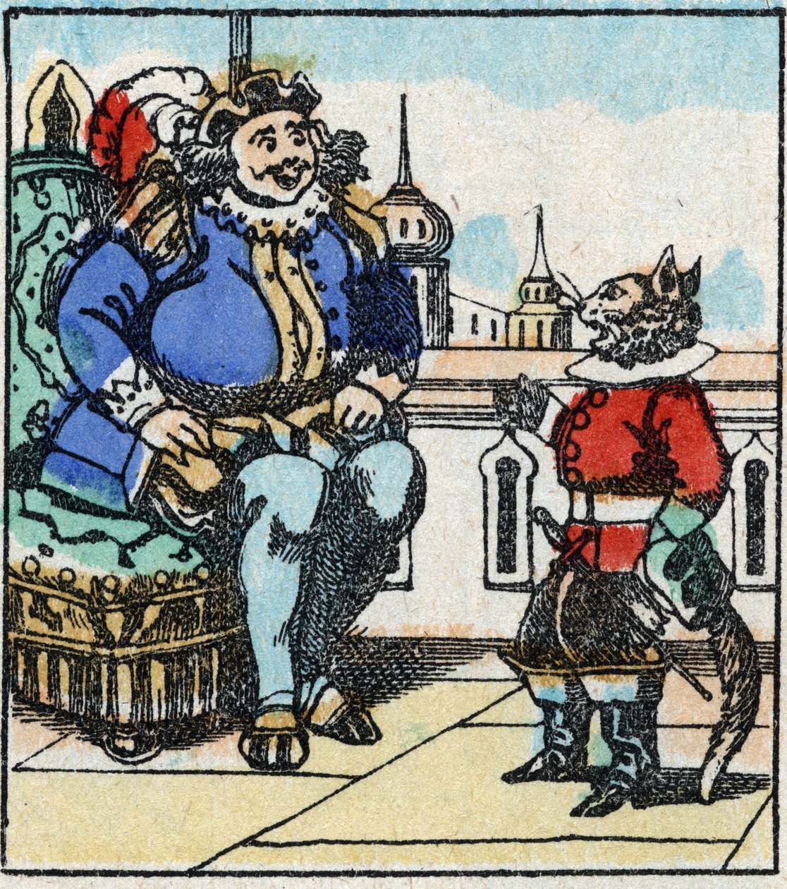 Illustration af Charles Perraults fortælling "The Cat Botte". Træstik af Imaging Pellerin - Epinal, sd. Slutningen af det 19. århundrede. af French School