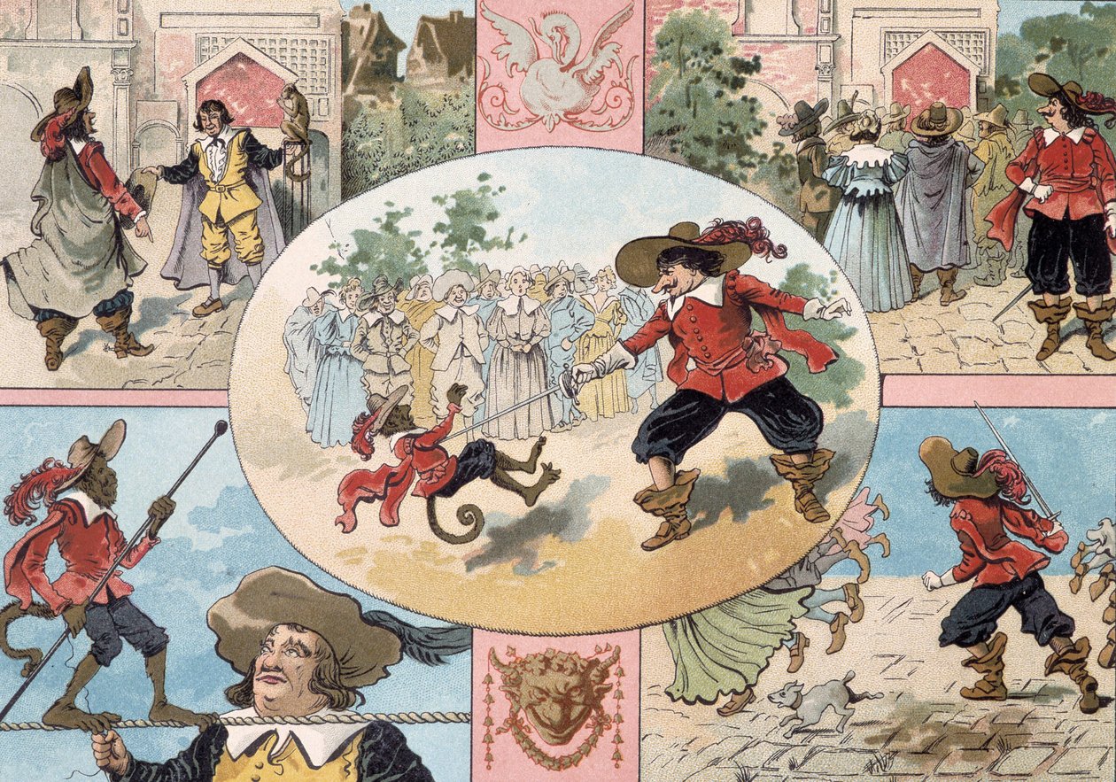 Illustration af Cyrano de Bergerac, illustration af Cyrano de Bergeracs roman: "Den anden verden af French School