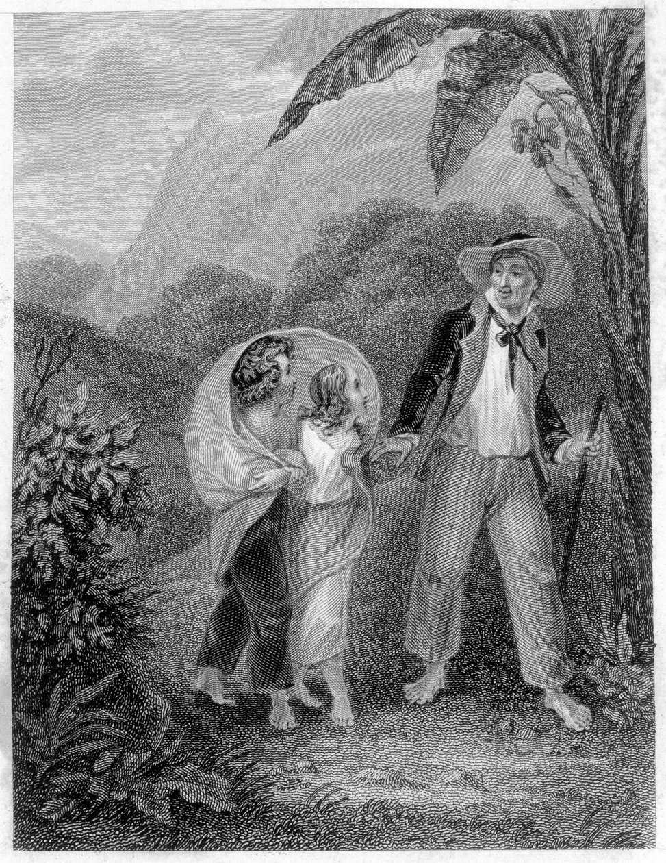 Illustration af "Paul og Virginia". Roman af Henri Bernardin de Saint Pierre (Saint-Pierre eller St-Pierre), fransk forfatter (1737-1814). af French School