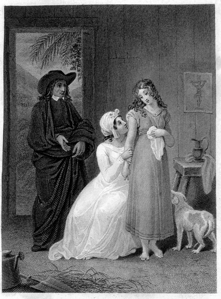 Illustration af "" Paul og Virginia"": Virginia. Roman af Henri Bernardin de Saint Pierre (Saint Pierre eller St Pierre), fransk forfatter (1737-1814). af French School