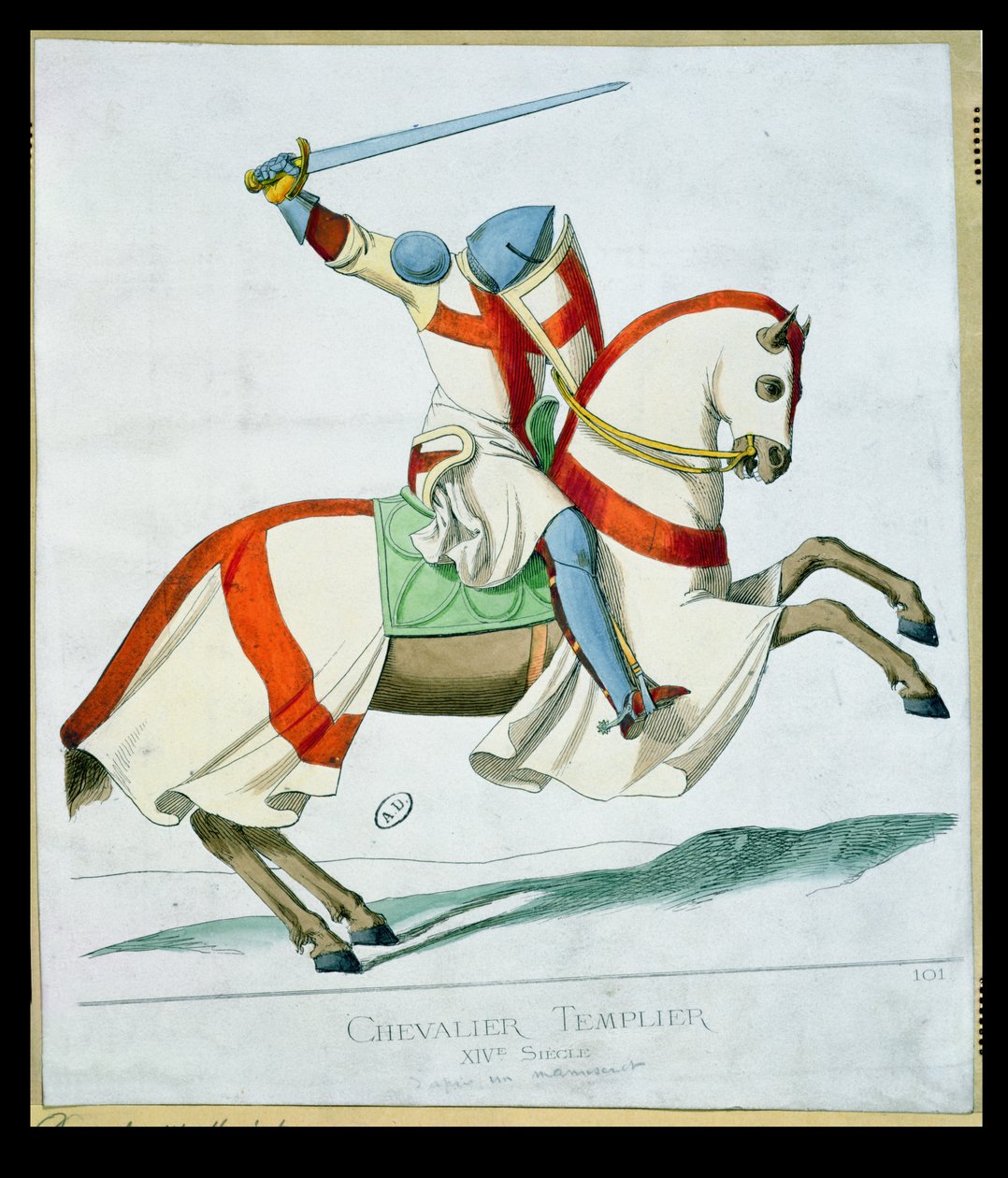 Illustration af en tempelridder, efter et manuskript fra det 14. århundrede af French School