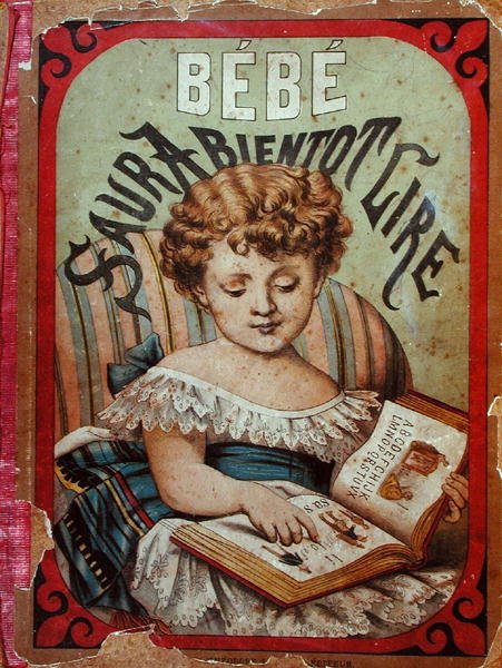 Illustration af et barn, der lærer at læse (farve litho) af French School