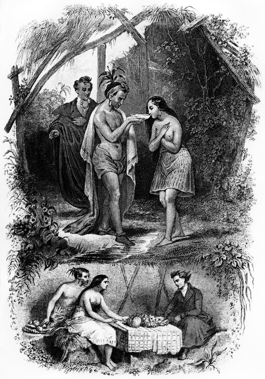 Illustration af romanen "Les Natchez" af Francois Rene de Chateaubriand af French School