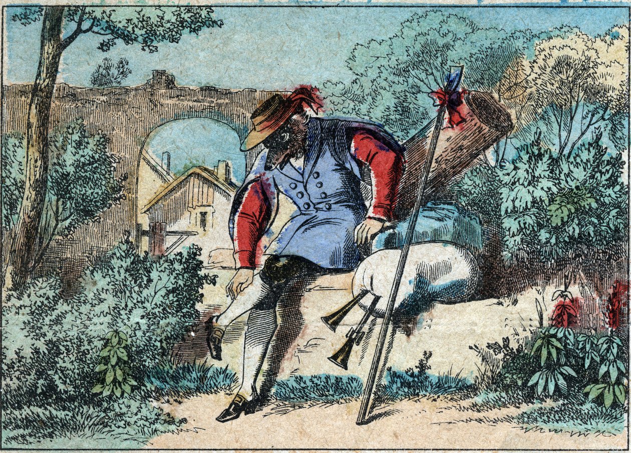 Illustration af fabel af Jean de la Fontaine (1621-1695): ulven blev hyrde. Epinal billeddannelse fra slutningen af det 19. århundrede. af French School