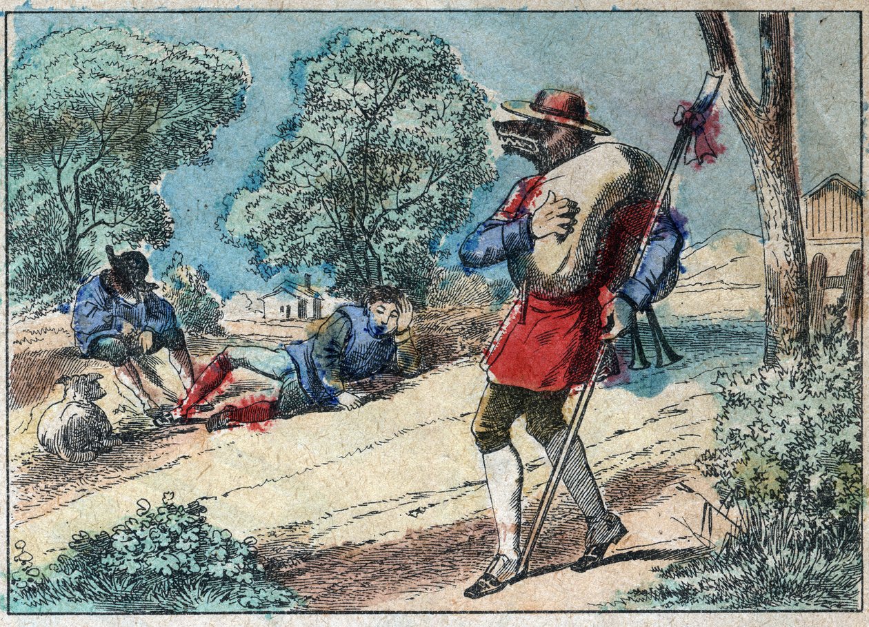 Illustration af fabel af Jean de la Fontaine (1621-1695): ulven blev hyrde. Epinal billeddannelse fra slutningen af det 19. århundrede. af French School