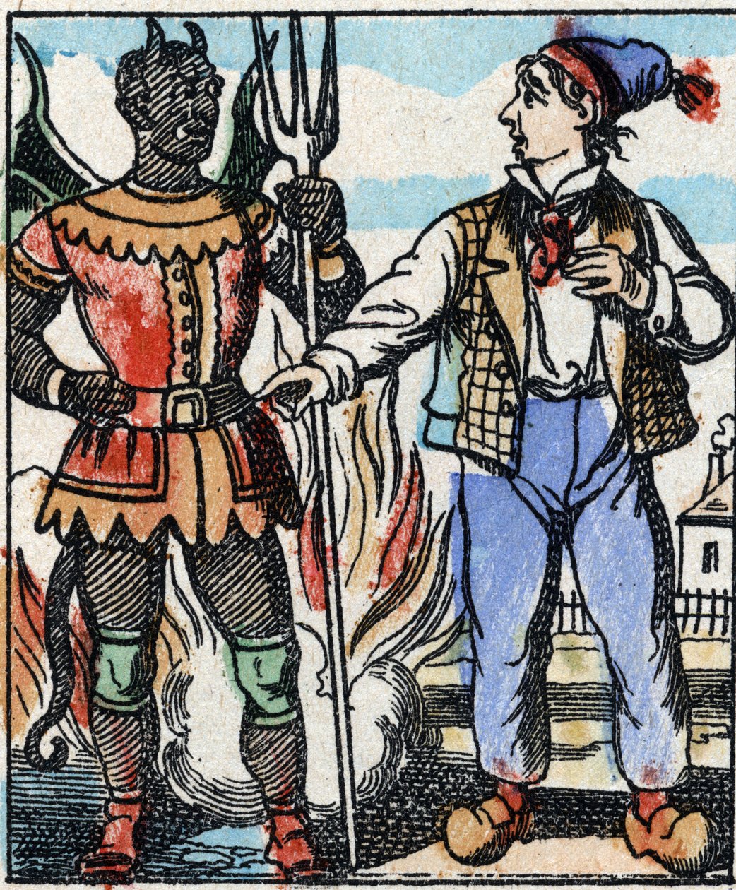 Illustration af fortællingen "" Djævelens gaffel "" Træstik fra Imaging Pellerin - Epinal, sd. Slutningen af det 19. århundrede. af French School