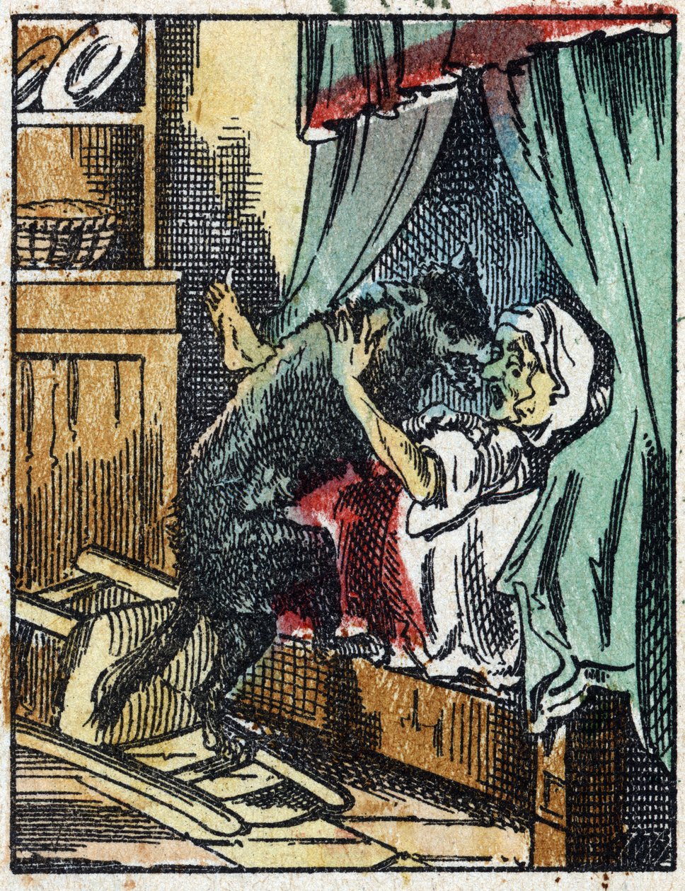 Illustration af fortællingen "Den Lille Rødhætte"" af Charles Perrault. Træstik fra Imaging Pellerin - Epinal, sd. Slutningen af det 19. århundrede. af French School