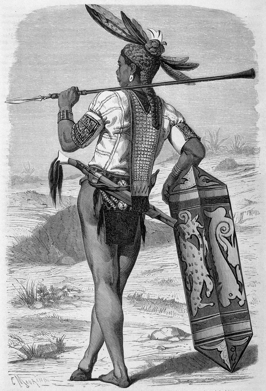 Illustration offentliggjort i udgaven af "Le Tour du monde" fra 1870 - 1871, der forestiller en dayak (oprindelig) på øen Borneo. Gravering. af French School