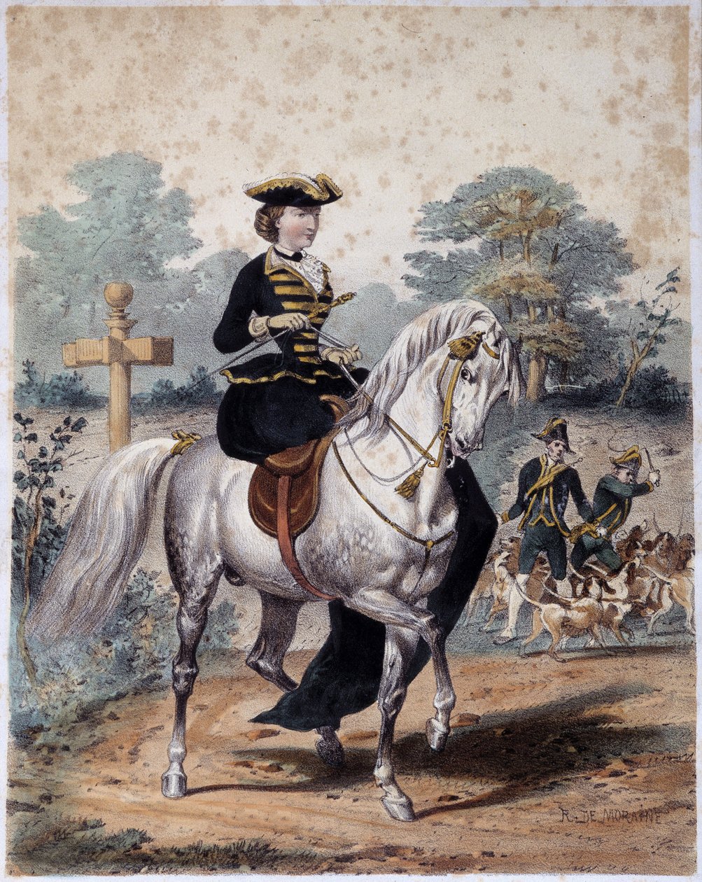 Imperatrice Eugenia i jagtdragt. Anonym gravering, sd. v. 1860 af French School