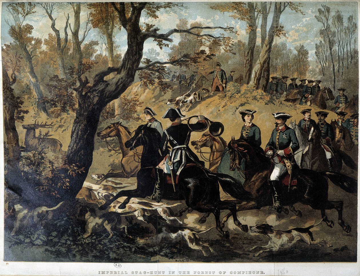 Kejserinde Eugenie og Napoleon III: Jagtscene i Compiegne af French School