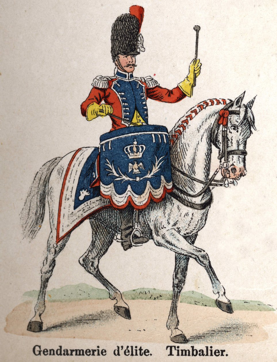 Imperial Guard Napoleon I: Elite Gendarmerie - Timbalier. Tallerken fra bogen Les Uniforms de l