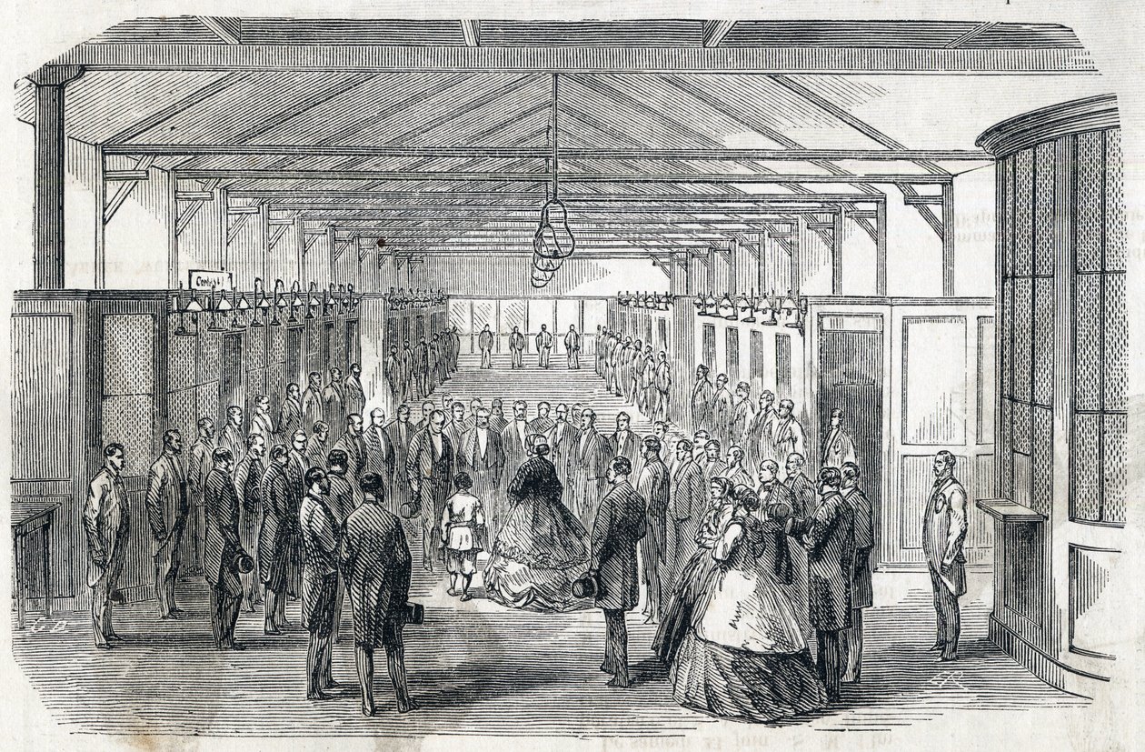 Imponer Eugenie og Imperial Prince besøger Bank of France, 23. juni 1866 - - gravering i Le MONDE Illustrous DU 07/07/1866 af French School