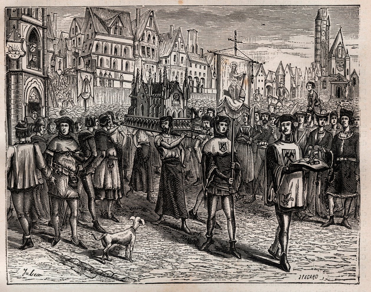 I 1318 indkaldte eveque i Paris byens gejstlige til oversættelse af relikvier fra Saint-Magloire - En procession begyndte at forlade kirken Saint-Magloire på Rue Saint-Denis og gik ad rue aux Ours, til kirkegården i Saint-Nicolas-des-Cha af French School