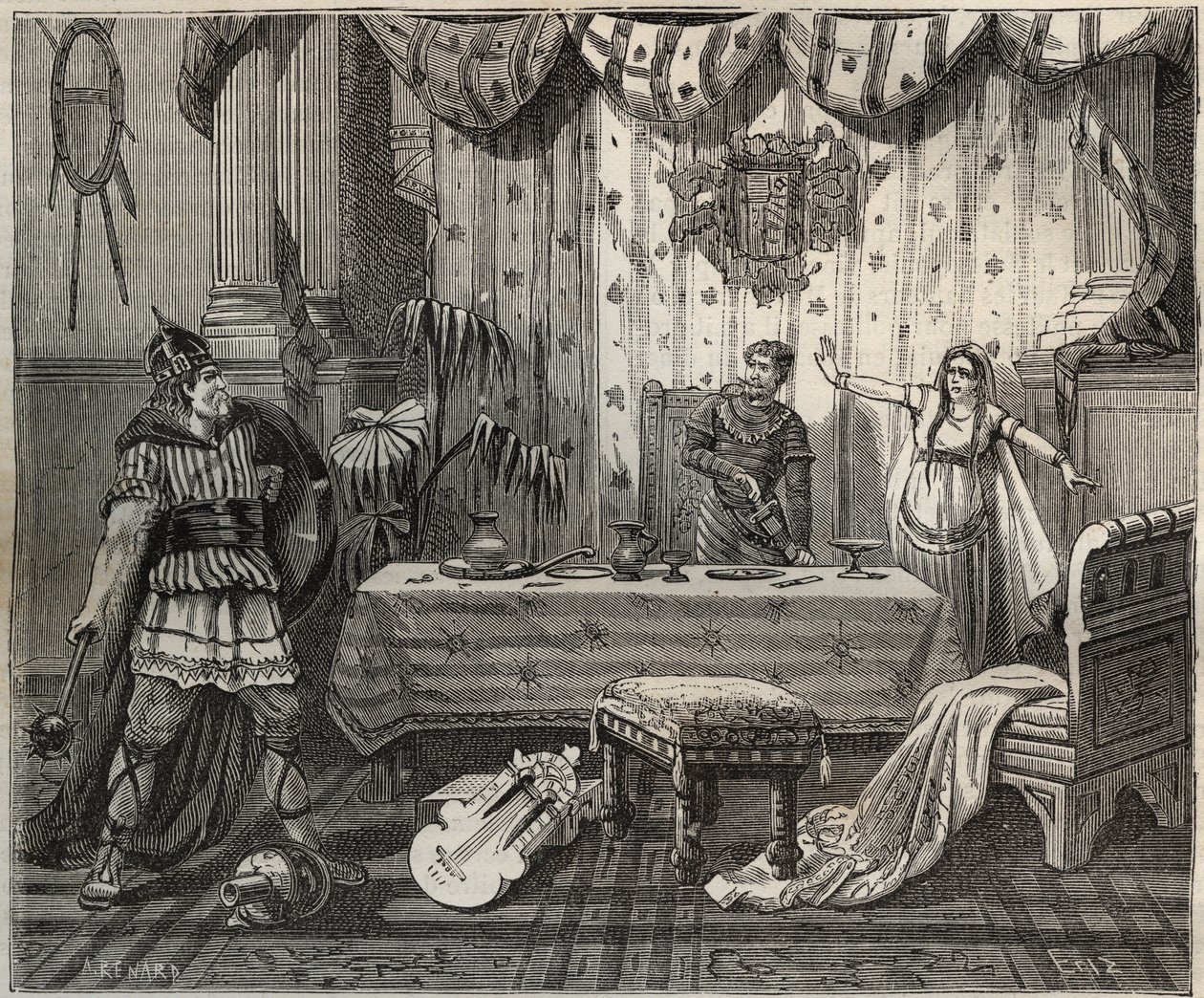 I 978 gik Lothaire (941-986), Kongen af Francs (Lothair) ind i paladset for Otto II af Det Hellige Rige (955-983) og hans kone Theophano eller Theophanu eller Theophania Skleraina (655-991) i Aachen, men imperiale familie var i stand til at fange. illustra af French School
