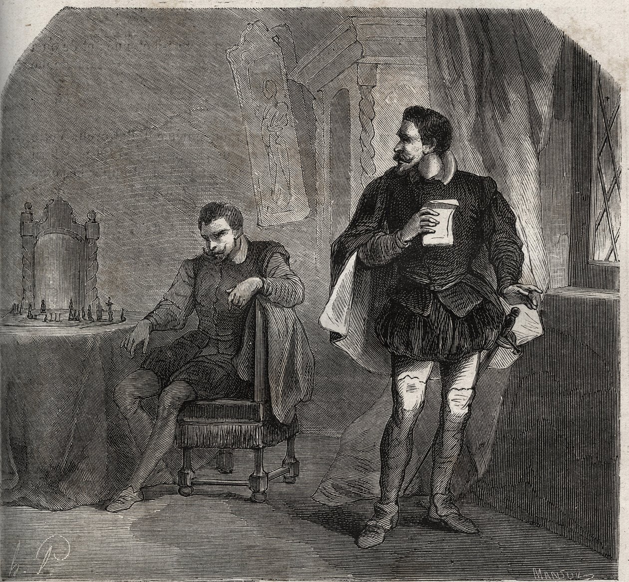 I et skakspil med James Balfour modtog Jacques (James) Hepburn (kendt som Bothwell) (ca. 1534-1578), elsker af Queen Mary (Mary) Iere Stuart (1542-1587), en besked fra dronningen, der informerede hende om, at hendes ægtemanden Henry (Henry) Stuart kaldte L af French School