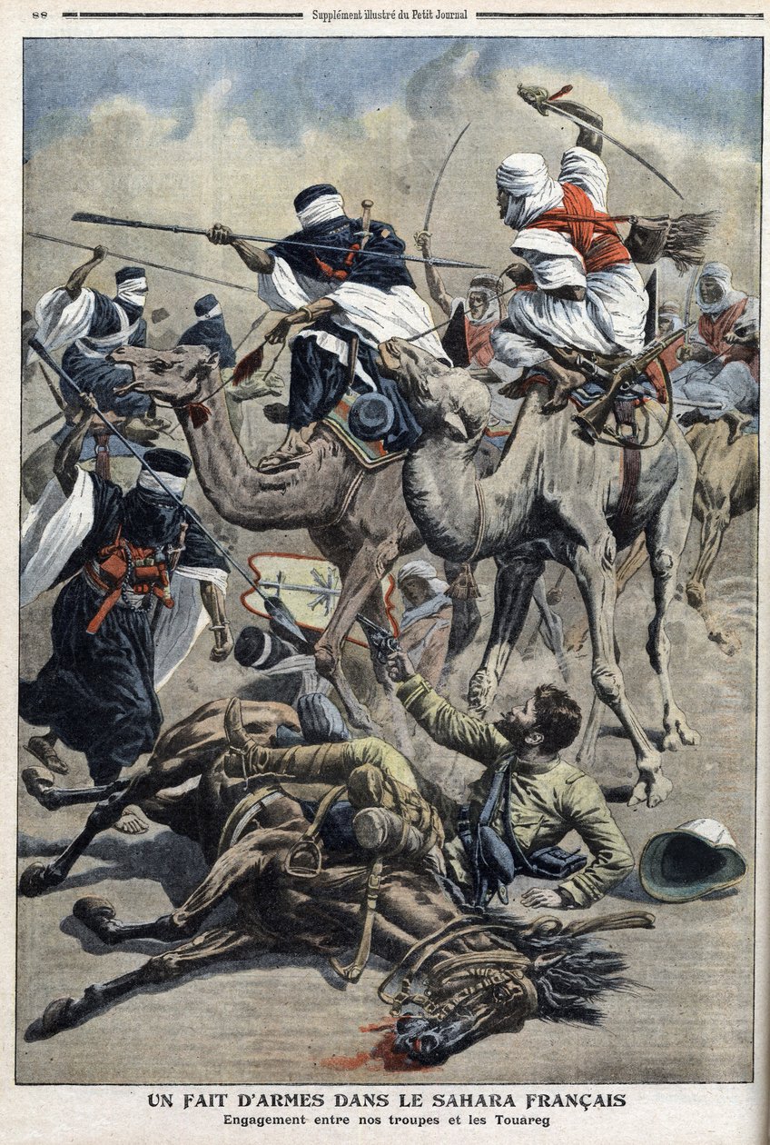 På engelsk Sahara: kamp mellem franske troppers sand-touaregs, illustration fra avisen "" Le Petit Journal"" 17. marts af French School