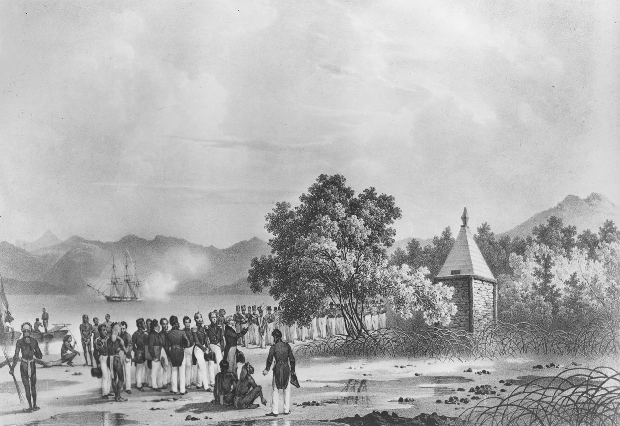 Indvielse af et monument til La Pérouse i Vanikoro, fra 