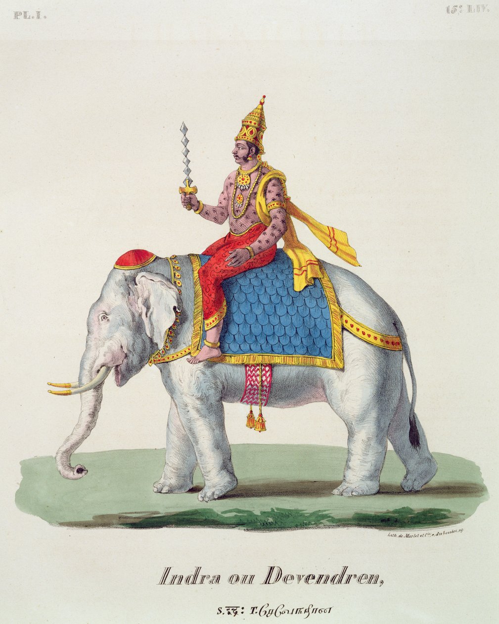 Indra eller Devendra, fra LInde francaise..., indgraveret af Marlet & Cie, pub. Paris 1827-1835 af French School