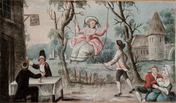 Kroskilt malet til et værtshus, der viser de genforenede tre ordener, omkring 1789 (olie på træ) af French School