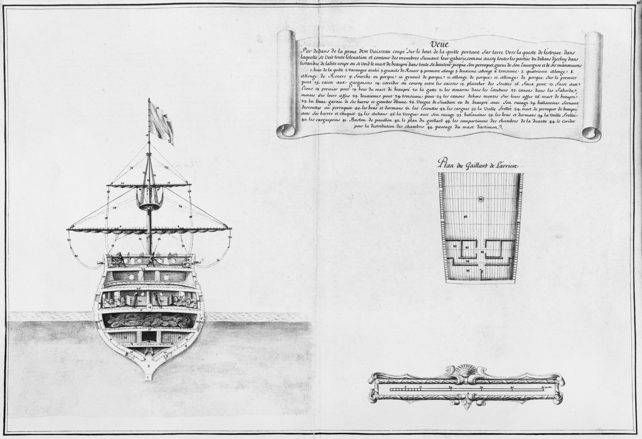 Indre stævn af et fartøj, illustration fra Atlas de Colbert, plade 46 af French School
