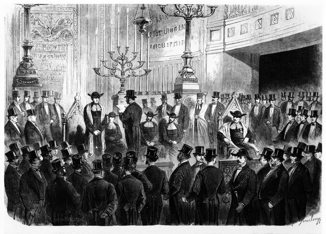 Indsættelse af Lazard Isidor som overrabbiner i Frankrig i 1867 i synagogen i Rue Notre-Dame-de-Nazareth i Paris af French School