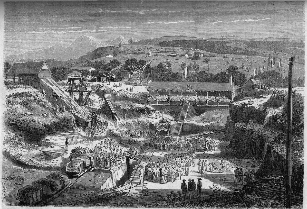 Installation af det første af et ombygningsbassin (som bruges til konstruktion og reparation af både). Fort de France (Fort-de-France), Martinique af French School