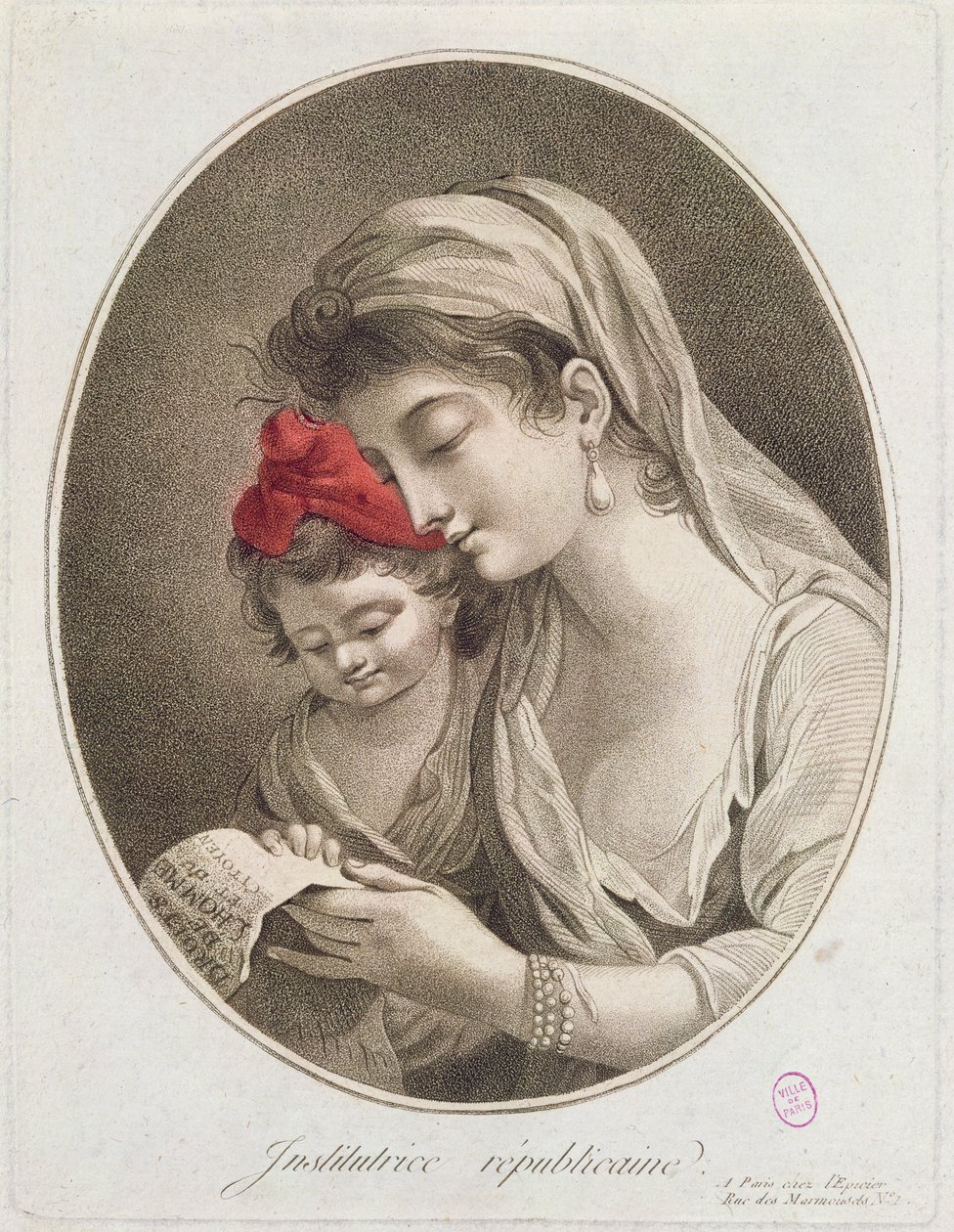 Institutrice Republicaine. ca. 1789 (farvegravering) af French School