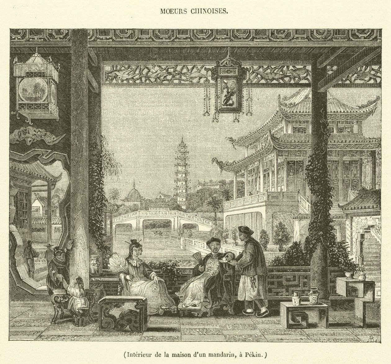 Interiør af en mandarins hus i Beijing (kobberstik) af French School