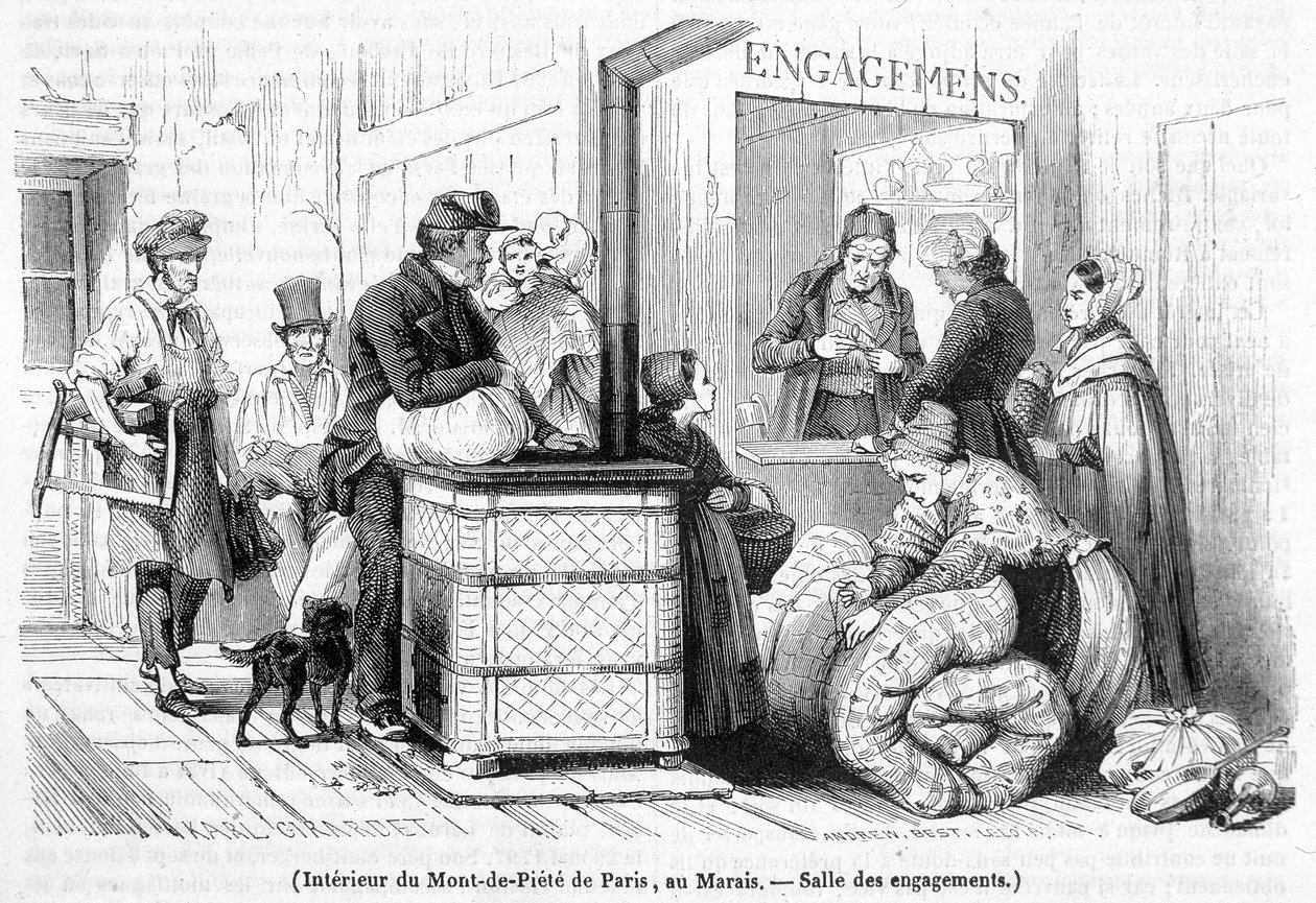 Interiør af Mont-de-Piété i Paris, ved Marais: forlovelsessal - i "Le Magasin picturesque" nr. 6 fra juni 1842 af French School