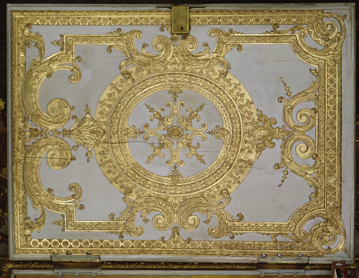Interiør af et kapel, Orgelet (dørbuffet) i stil med Louis XIV (guld, stuk og trærelief) af French School