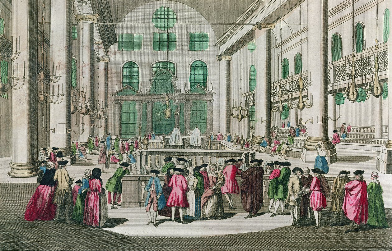 Interiør af en synagoge under Purim-festivalen af French School