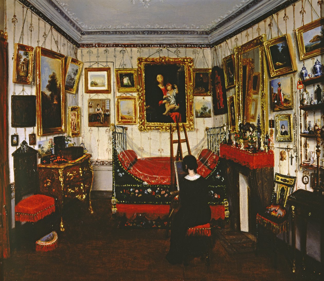 Interiør af et værelse med et damemaleri, 1850 af French School