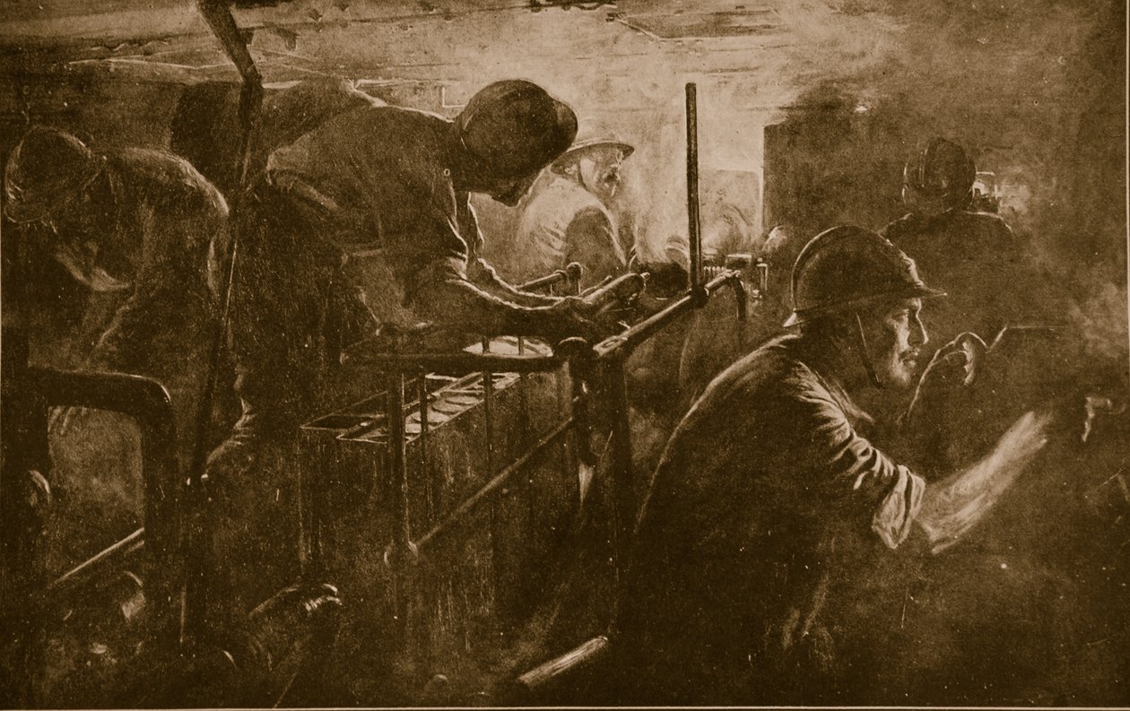 Interiør af en kampvogn tilhørende det franske artilleri i Assault, 1914-18 af French School
