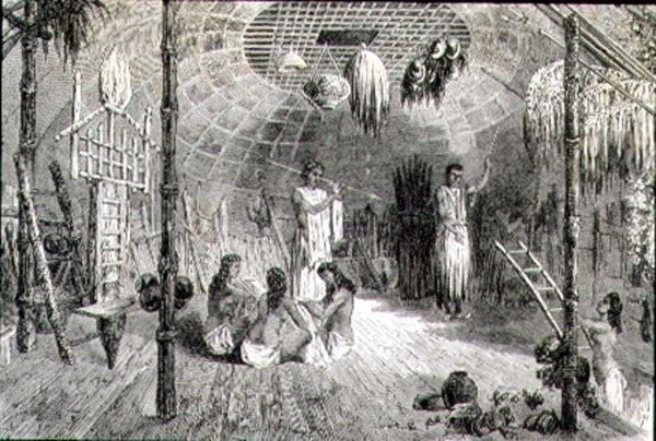 Interiør af en indisk hytte i 1860