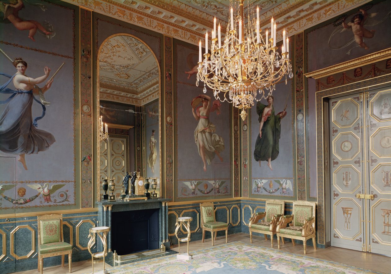 Interiør af musikrummet i lejligheden hos Hortense de Beauharnais (1783-1837) 1803-10 af French School