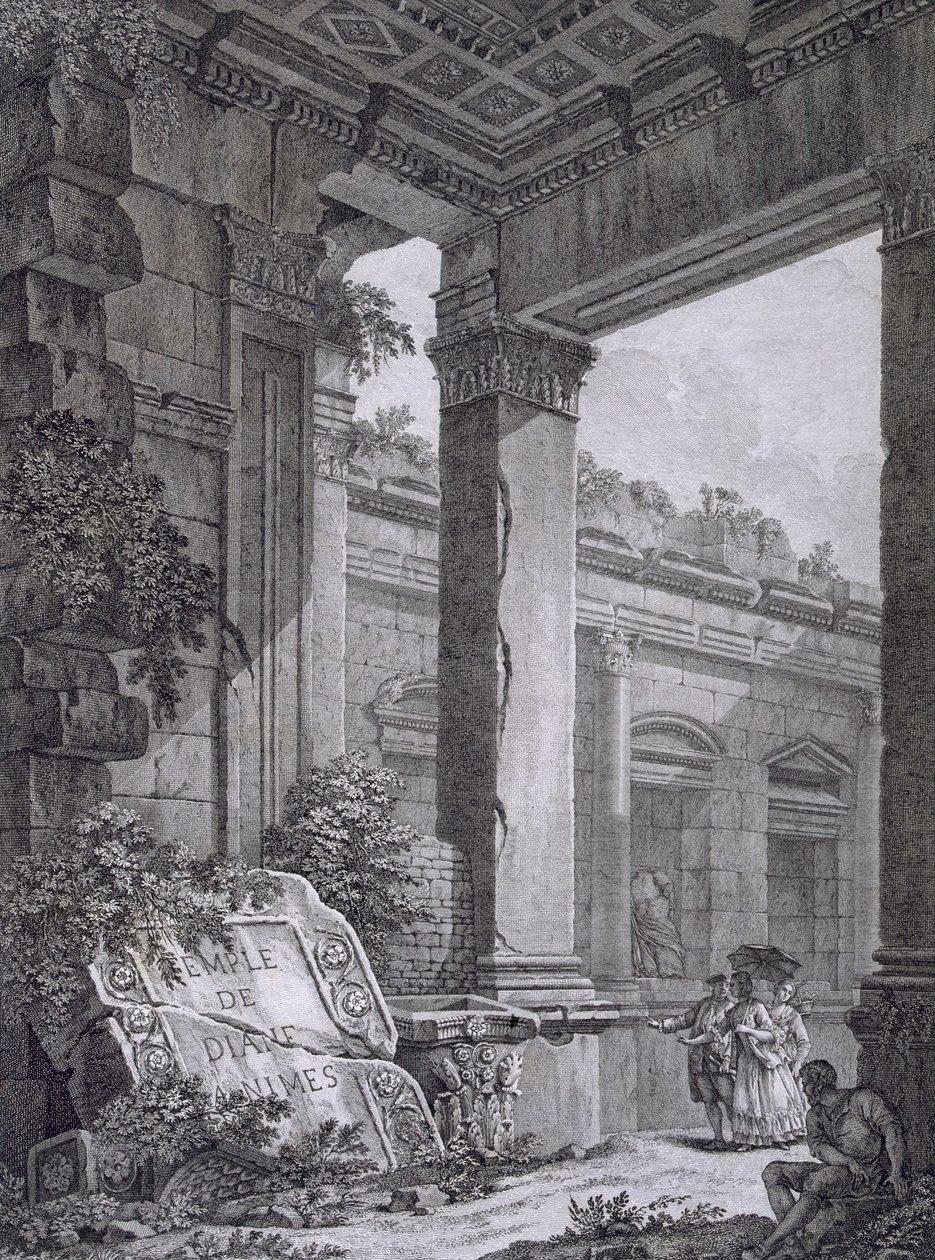 Interiør af Dianatemplet, Nimes, fra Antiquities of France: Vol I, Nimes-monumenter af French School