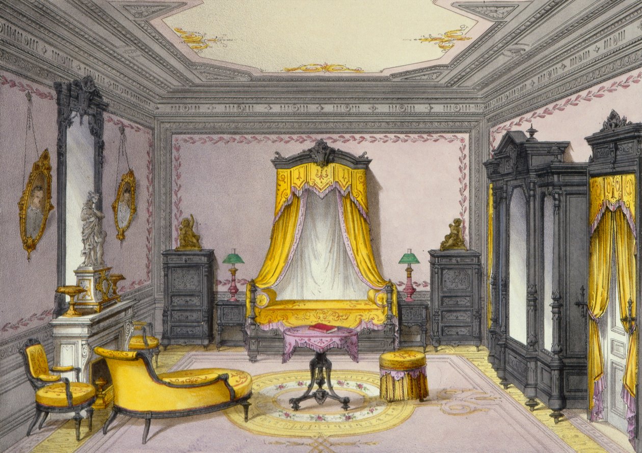 Interiør med møbler fra et fransk tidsskrift, 1850