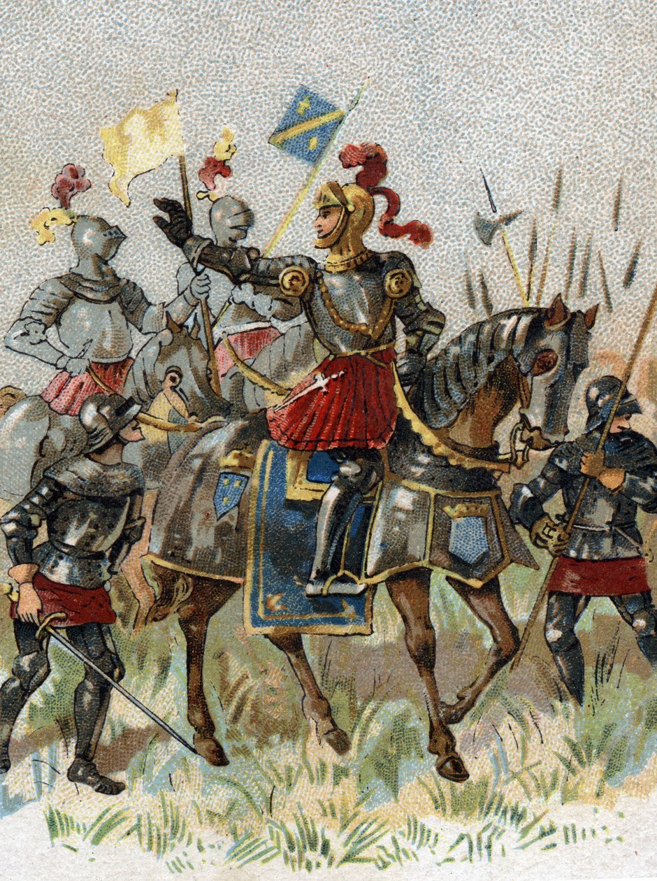 Italienske krige: Ludvig XII (1462-1515), konge af Frankrig, i slaget ved Agnadel (Milano) i Italien den 14. maj 1509. Kromolitografi. af French School