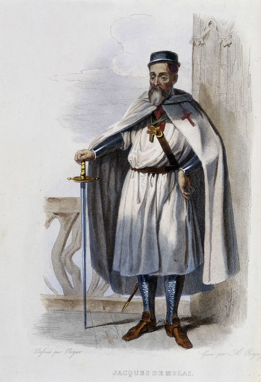 Jacques de Molai (eller Molay), sidste stormester af Tempelherreordenen (1243-1314) - i "" Le Plutarque francais"", red. Mennechet af French School