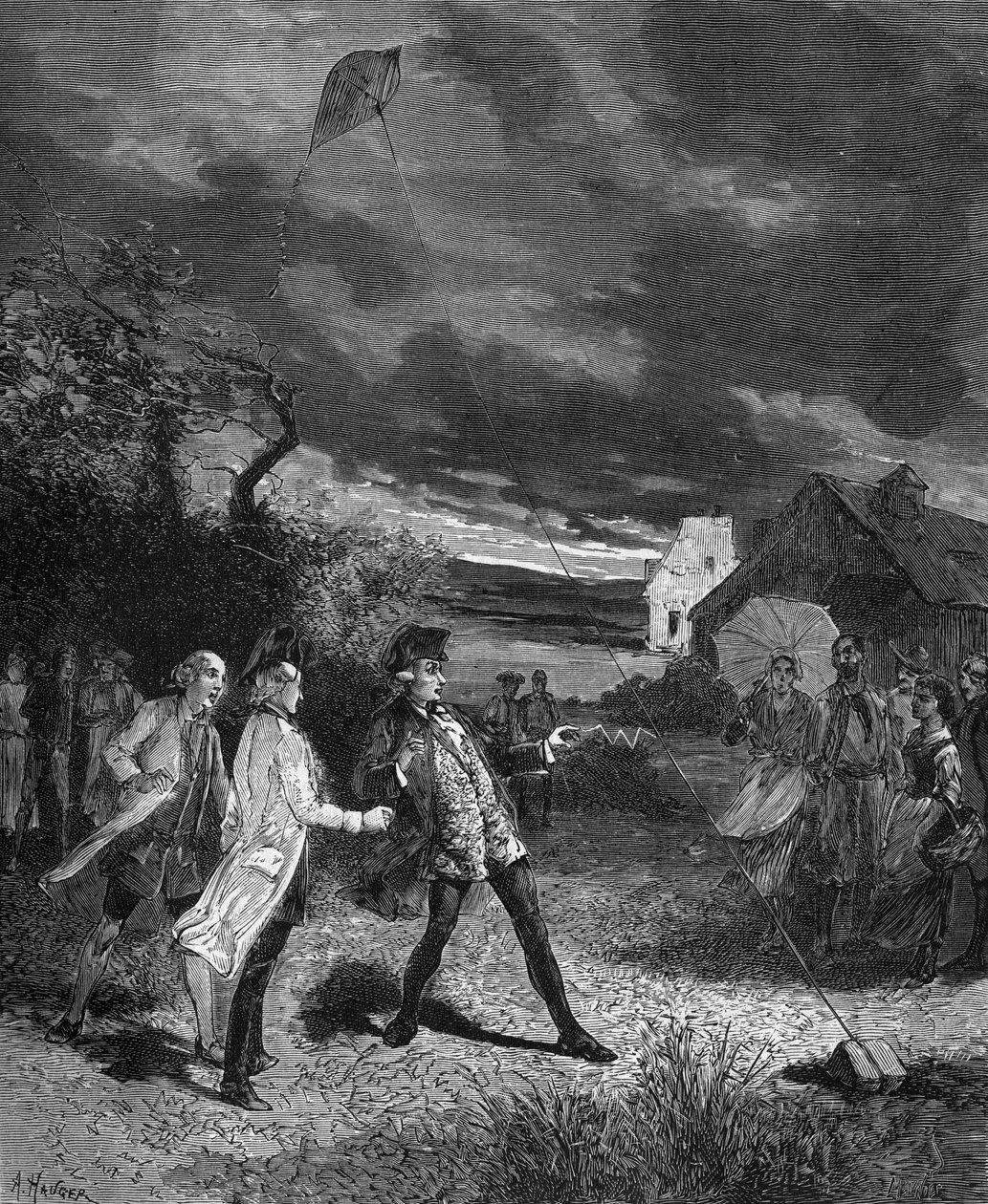Jacques de Romas (1713-1776), fransk fysiker, eksperimenterede med en drage for at fange atmosfærisk elektricitet i 1752. af French School