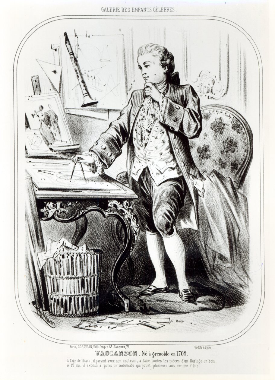 Jacques de Vaucanson som barn, illustration fra Galerie des Enfants Celebres, ca. 1850 af French School