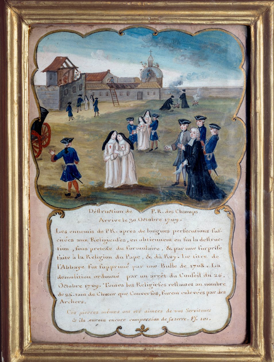 Jansenisme "" Ødelæggelse af klostret Port royal des champs (Port-Royal-des-Champs) i 1709 for accustaion d