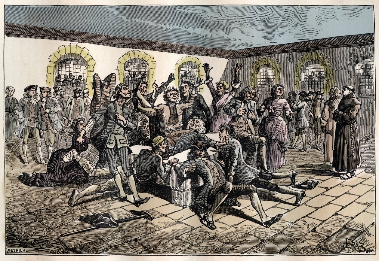 Jansenist-konvulsionær (eller Saint Medard) (værker af kramper) i det 18. århundrede: "" de syge og svagelige går til kirkegården i Saint-Medard (hvor diakonen Francois Paris