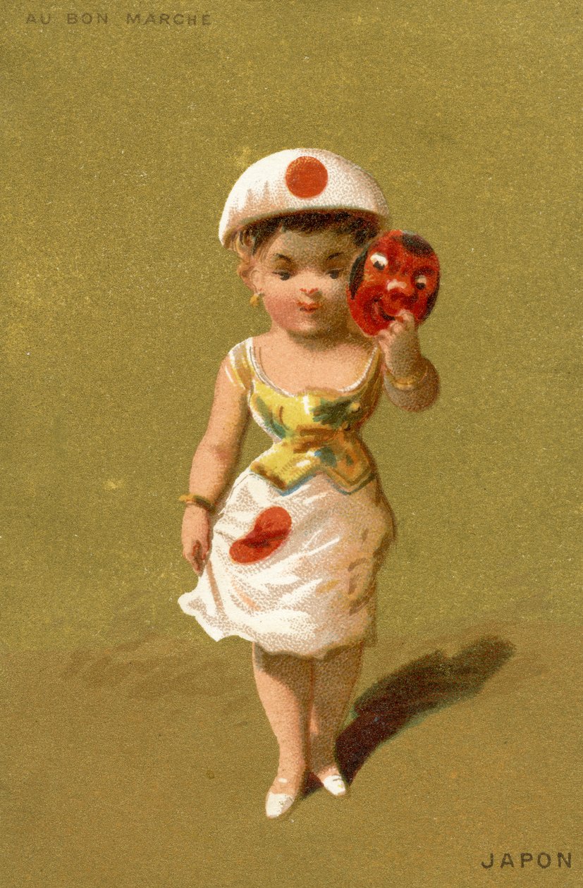 Japansk pige, fra en række illustrationer af børn fra forskellige lande, produceret som salgsfremmende kort til Bon Marché-varehuset i Paris, ca. 1890 af French School