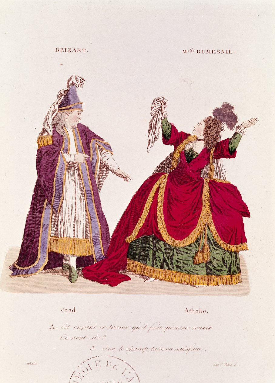 Jean-Baptiste Brizard (1721-91) i rollen som Joad og Mademoiselle Dumesnil (1713-1803) som Athalie, scene fra 5. akt. Scene 5 af 