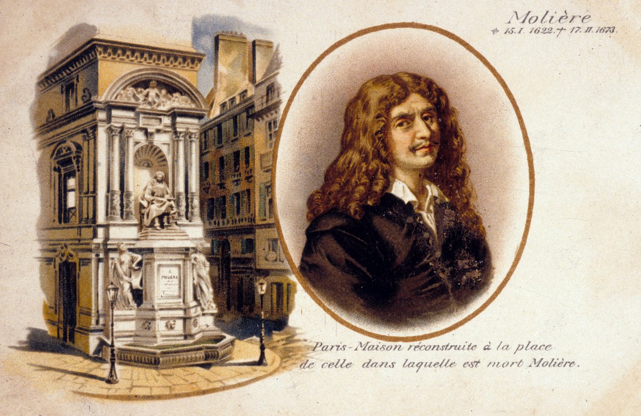 Jean-Baptiste Poquelin, aka Moliere (farve litho) af French School