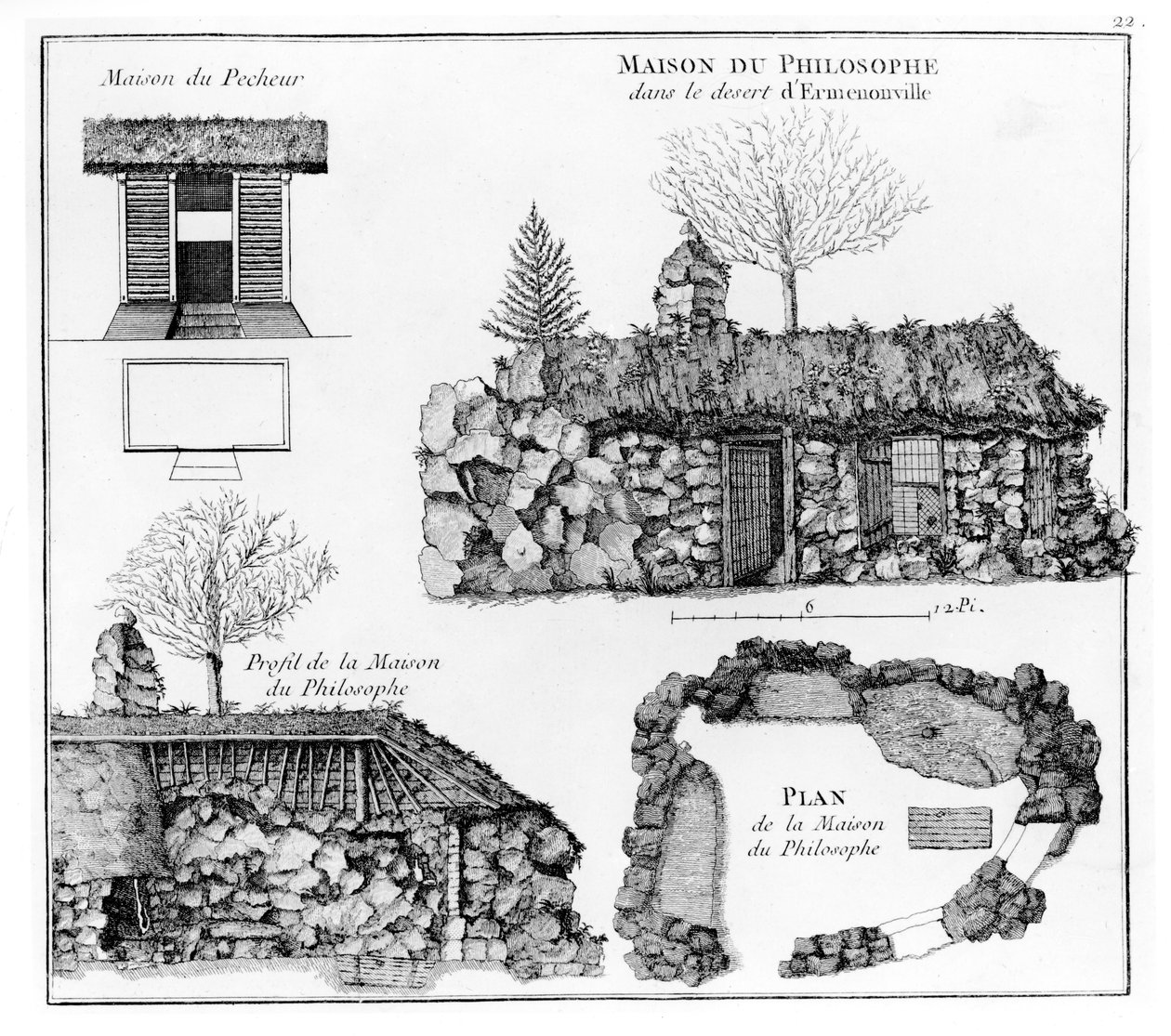 Jean-Jacques Rousseaus Eremitage i Ermenonville (se også 430491) af French School